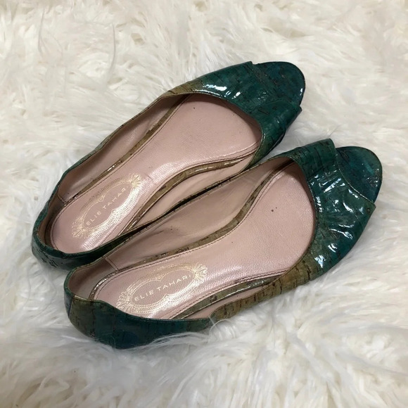 Elie Tahari patent leather cork pattern flats - Picture 1 of 10